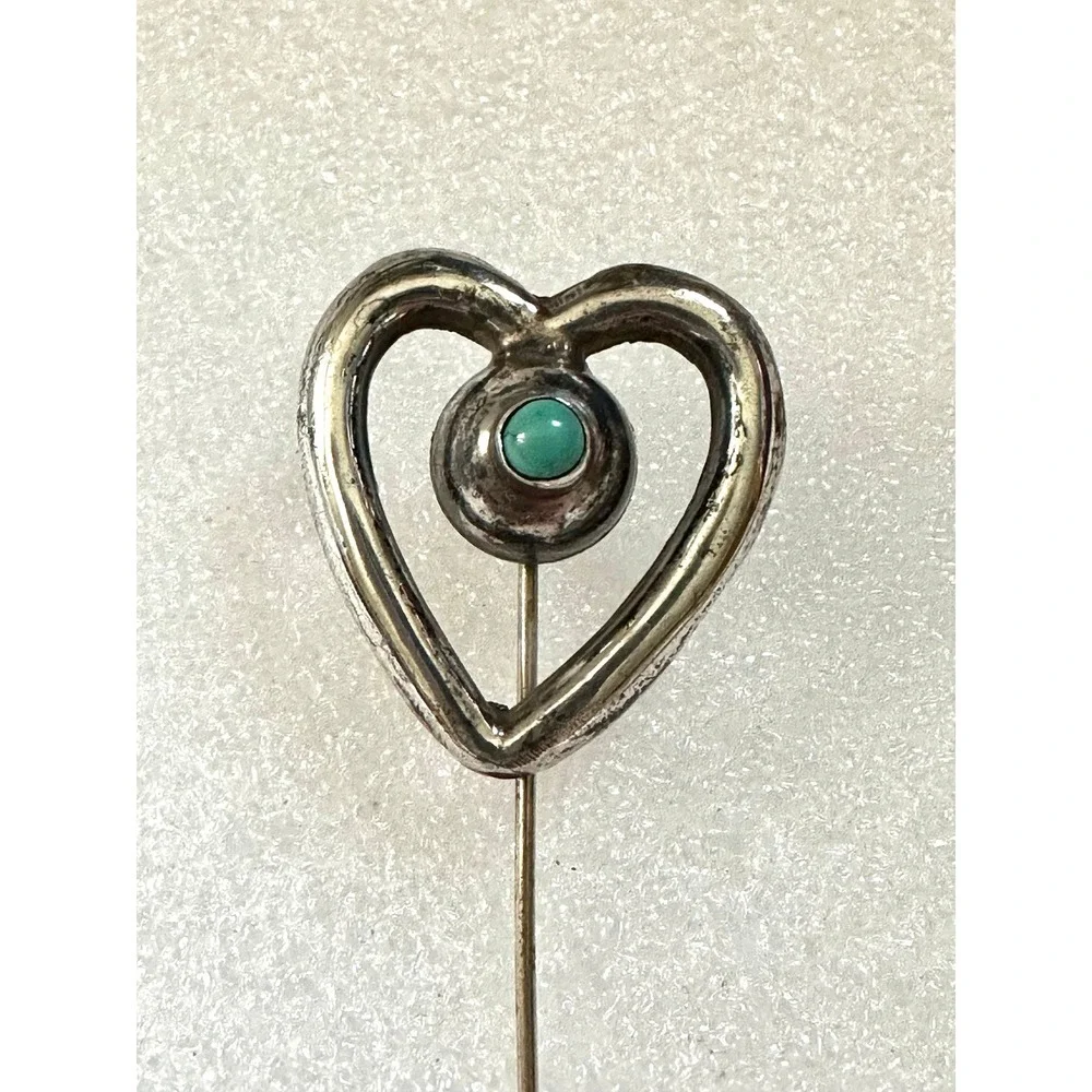 Vintage‎ Sterling Silver & Turquoise Stickpin Heart